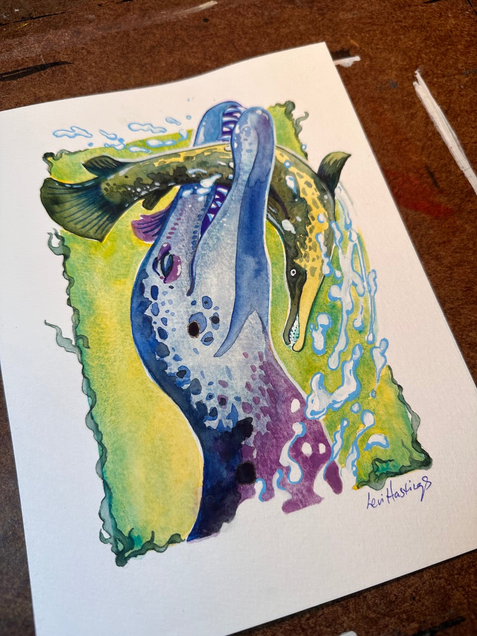Suchomimus Snack - Original Watercolor Painting