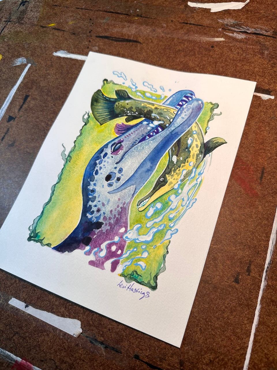 Suchomimus Snack - Original Watercolor Painting
