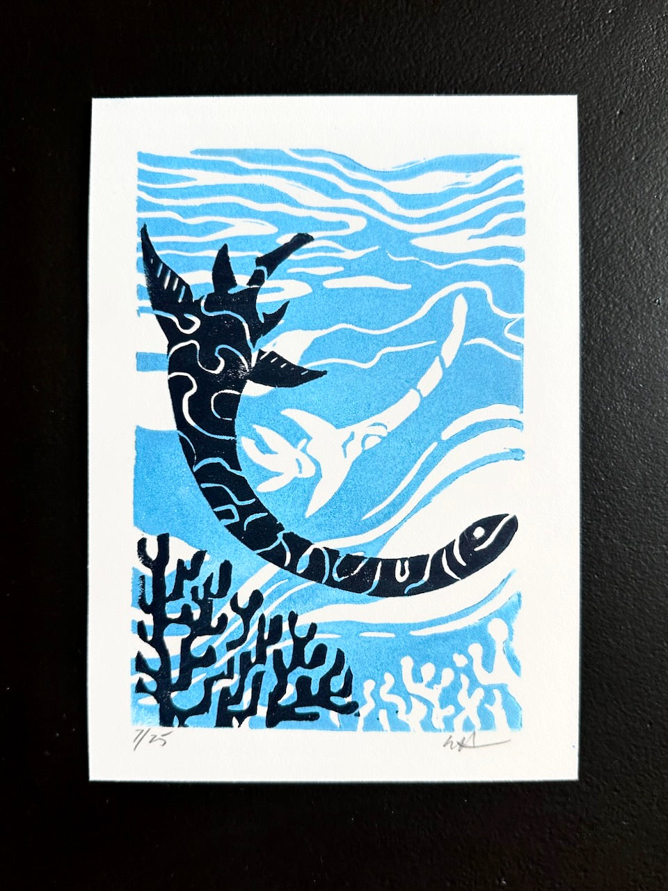 Plesiosaur Linocut Print