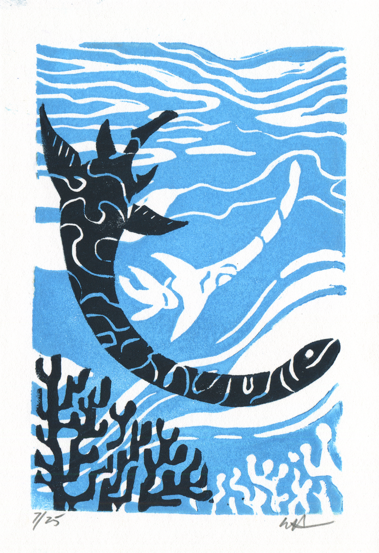 Plesiosaur Linocut Print