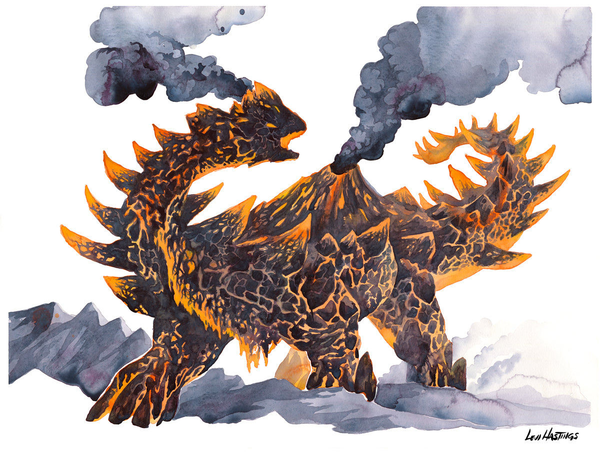 Volcano Kaiju - Original Watercolor Painting