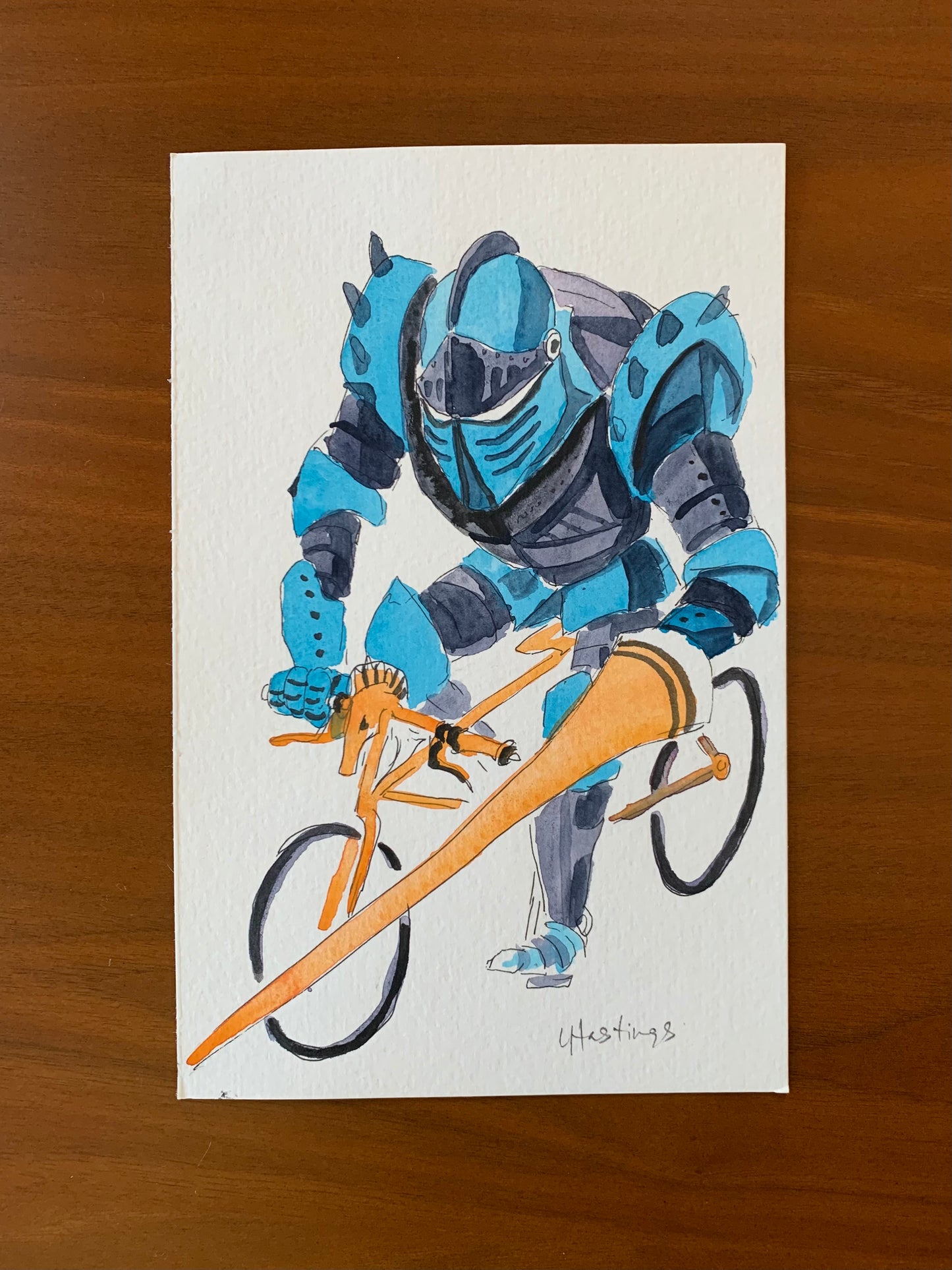 Knight Bike - Original Watercolor painting