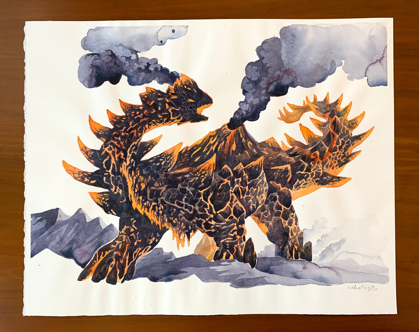 Volcano Kaiju - Original Watercolor Painting