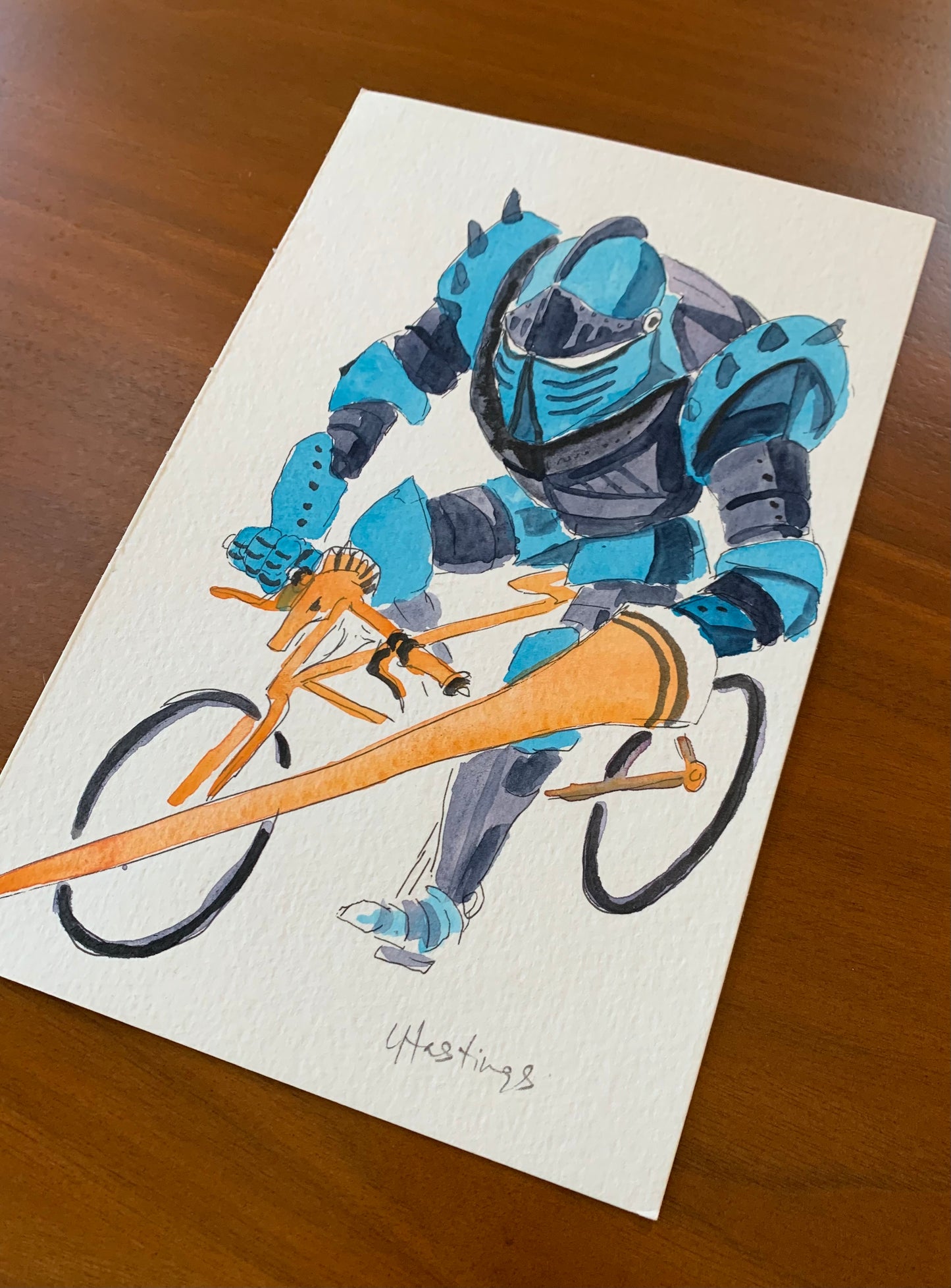 Knight Bike - Original Watercolor painting