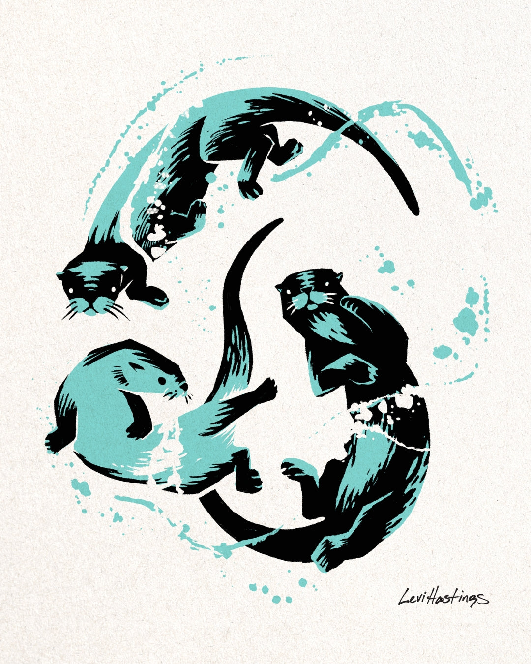 A Romp of Otters - Print