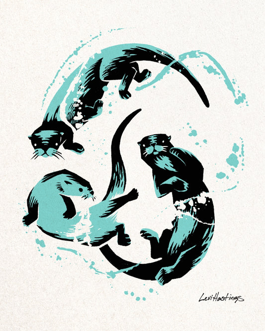A Romp of Otters - Print