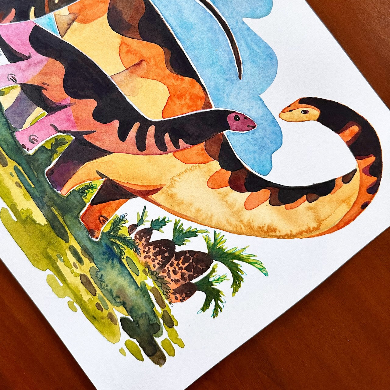 Titanosaur Trails - Original Watercolor Painting