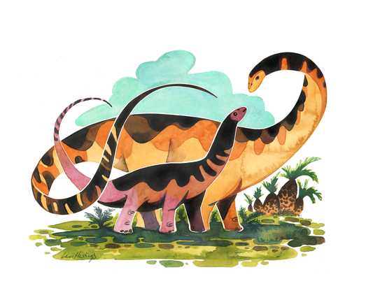 Titanosaur Trails - Original Watercolor Painting