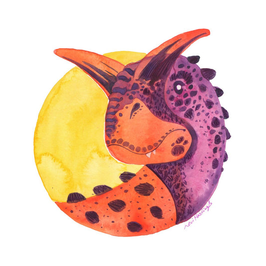 Watercolor portrait of a Carnotaurus dinosaur