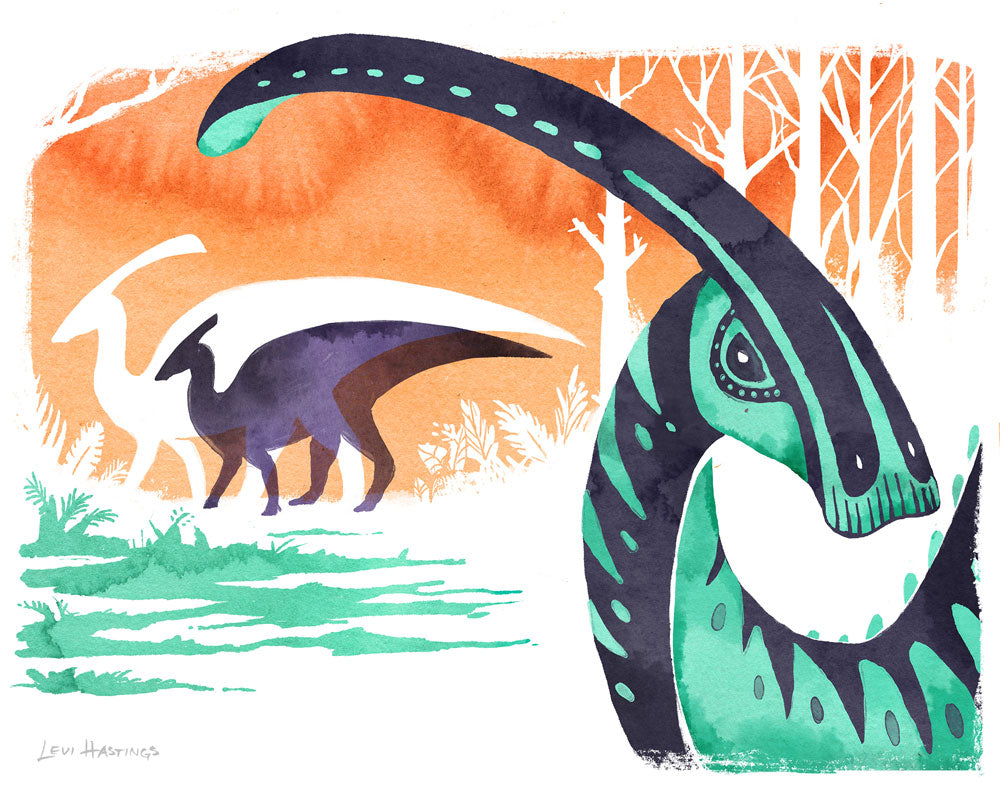 Vintage Parasaurolophus - Fine Art Print