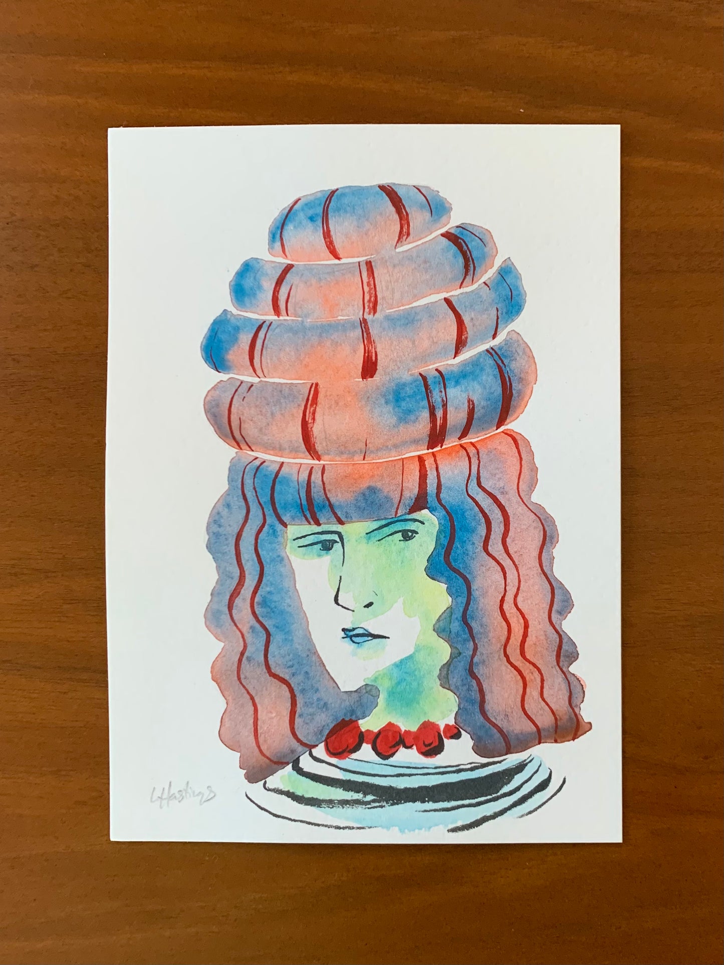 Confection Wig- Original Watercolor painting