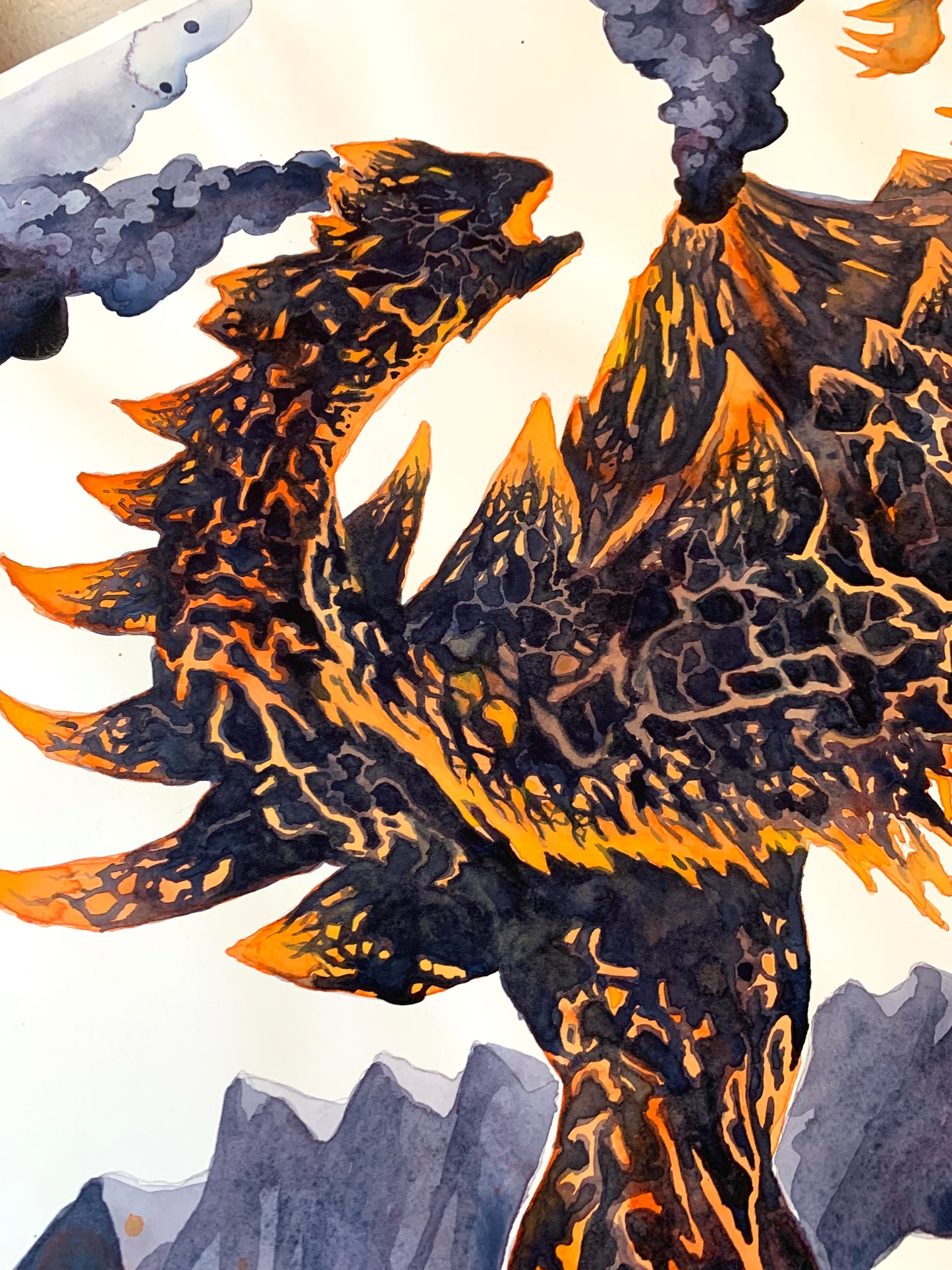 Volcano Kaiju - Original Watercolor Painting